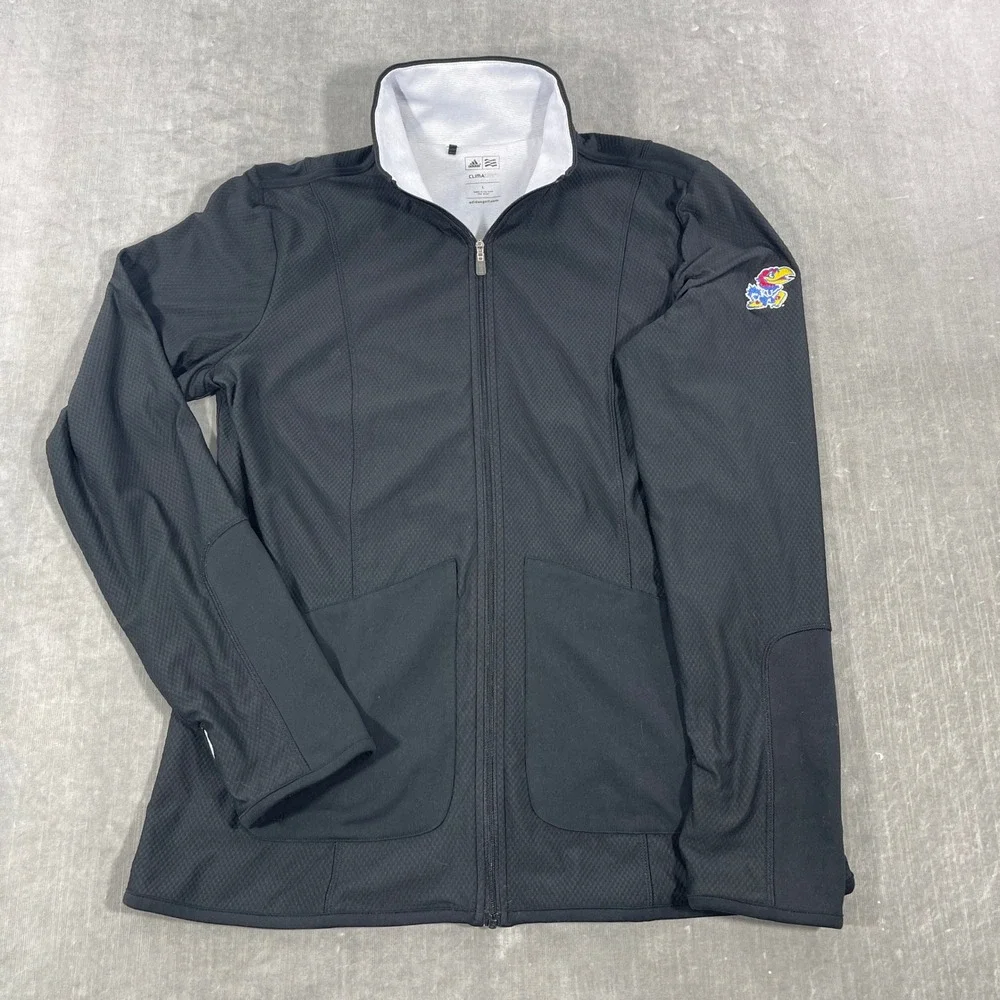 Adidas ClimaWarm Kansas Jayhawks NCAA Womens Large Black Full Zip‎ Jacket